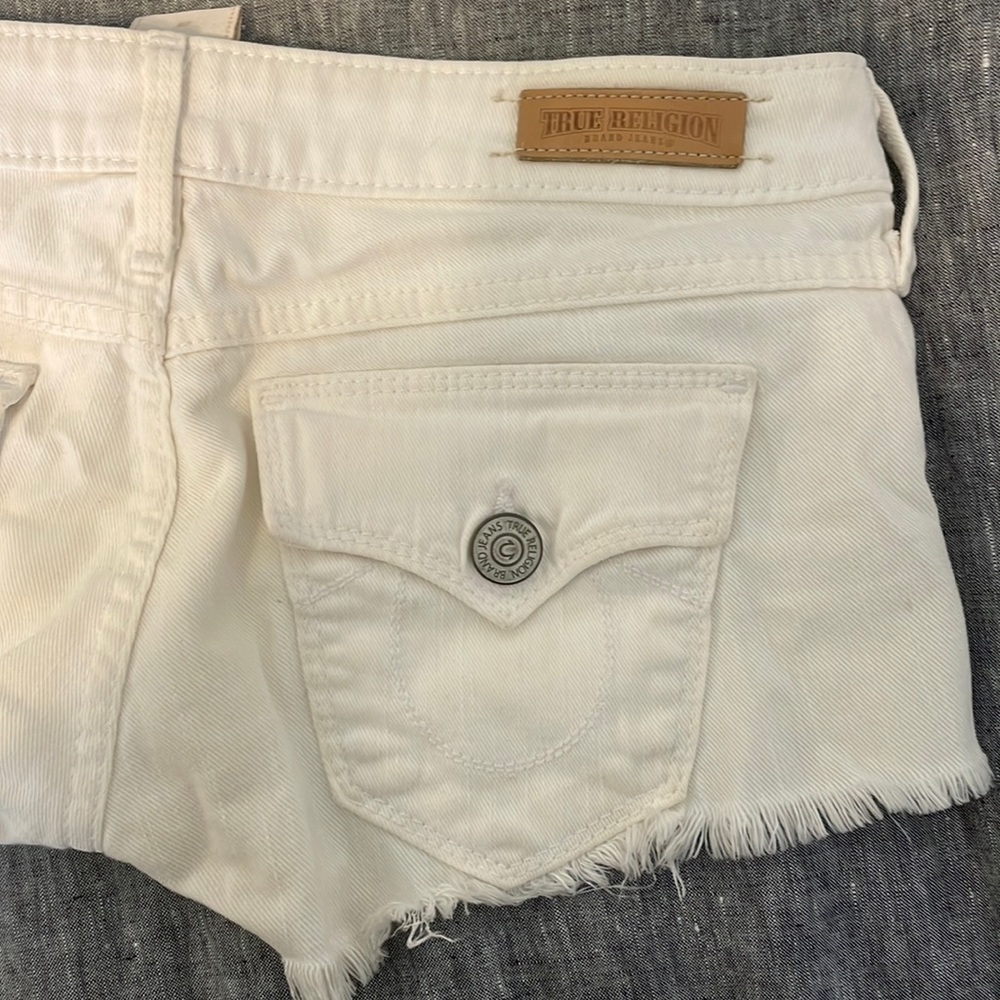 Womens white jean shorts true religion